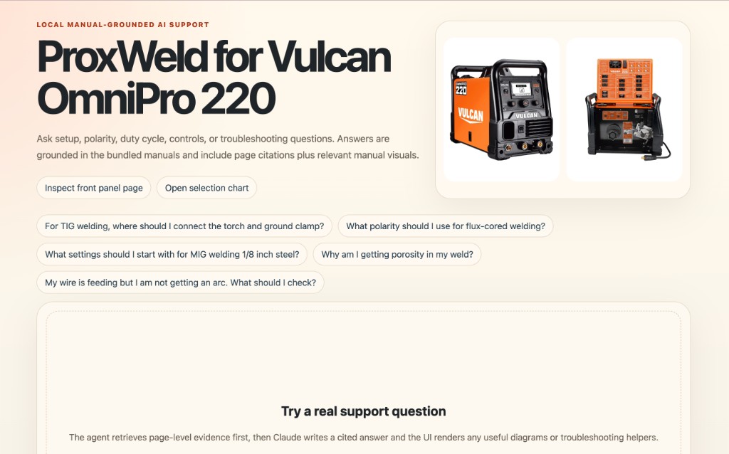 ProxWeld support agent landing page
